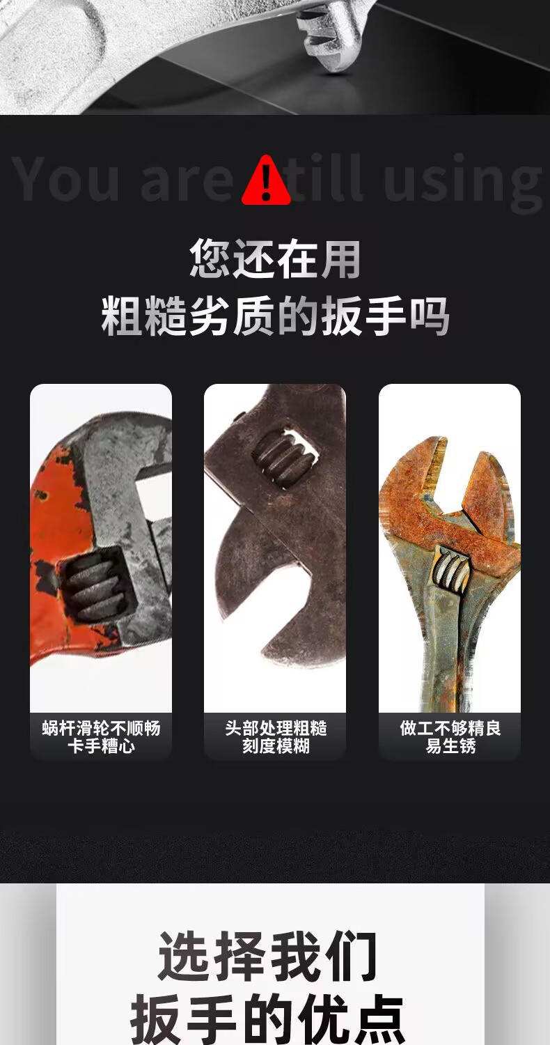 活动扳手多功能工业级手动工具12寸10寸8寸6寸活口家用扳手批发详情10
