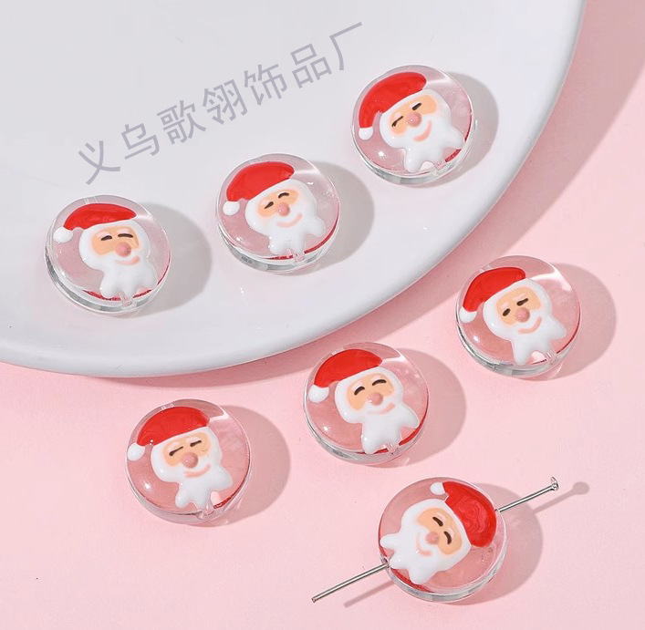 卡通圣诞系列滴油扁圆手工琉璃珠珠diy手作串珠项链手链材料配件详情7