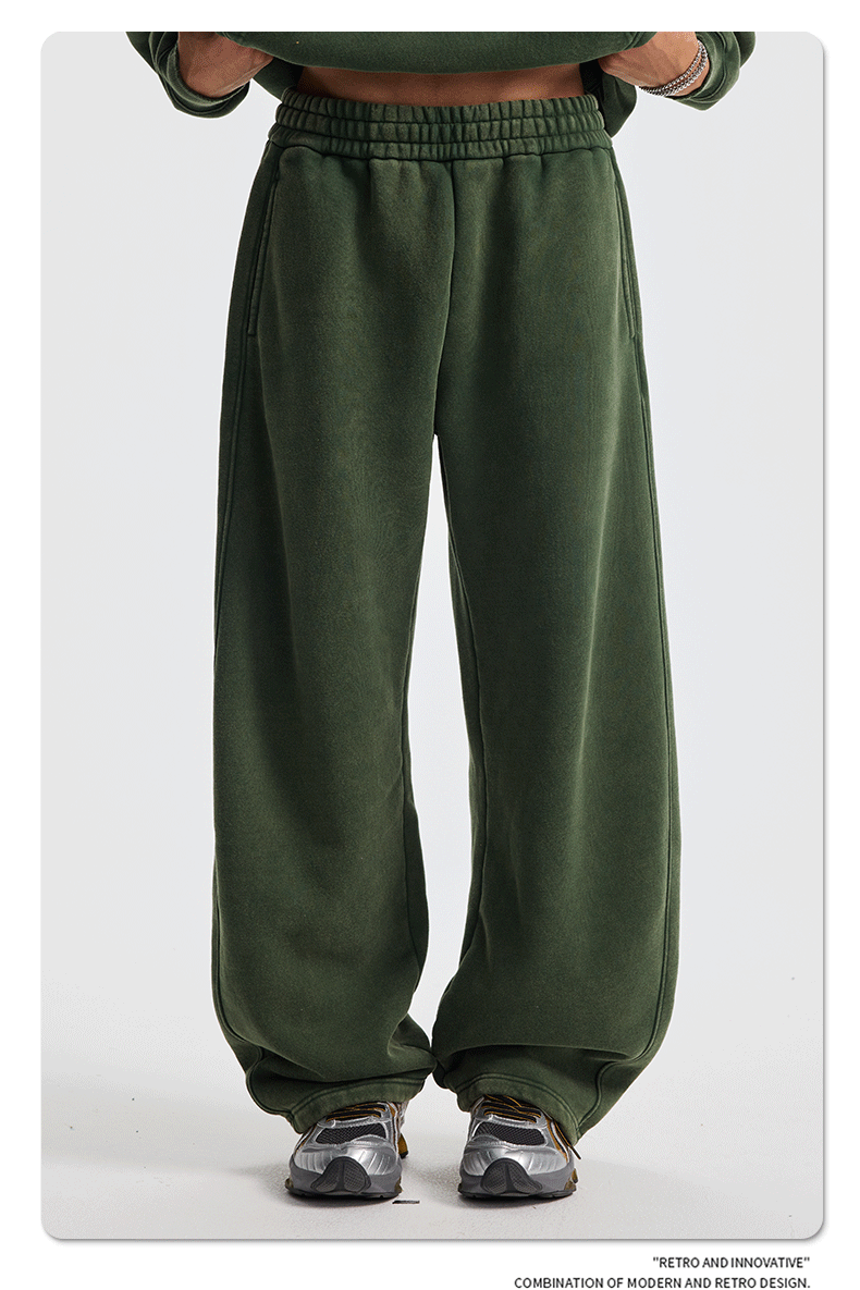 2025秋冬新款加绒加厚炒雪花男休闲裤 洗水做旧弯刀阔腿男女长裤详情10