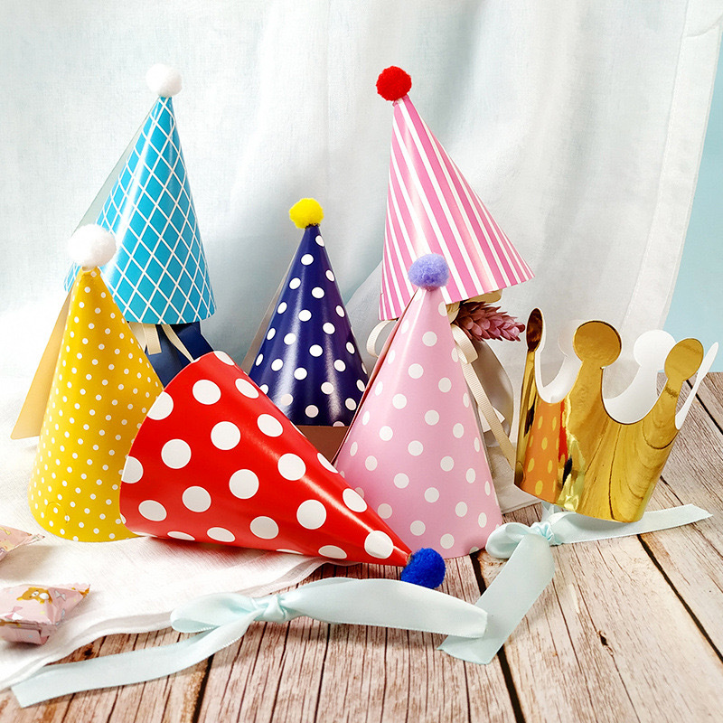 Children's birthday party, polka dot ball party hat, Crown hat 11-piece set, baby first birthday and full moon photo pic 7