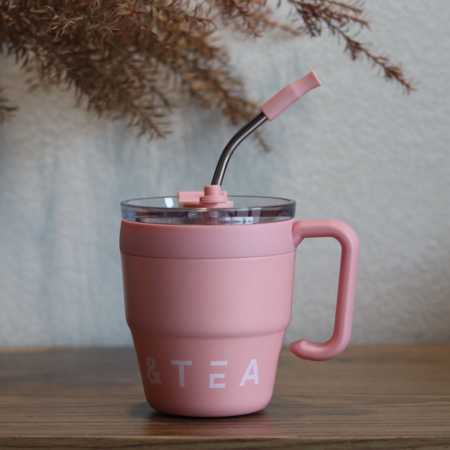 Wholesale wake-up coffee thermos cups, household handle office water cups, fashionable ins style campus Mark straw cups pic 5