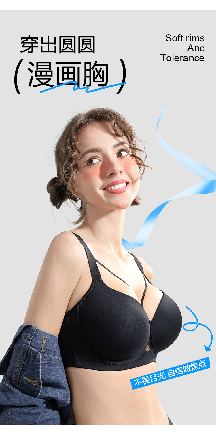 跨境大码mm无痕内衣女大胸显大聚拢收副乳上托薄款性感文胸罩详情3