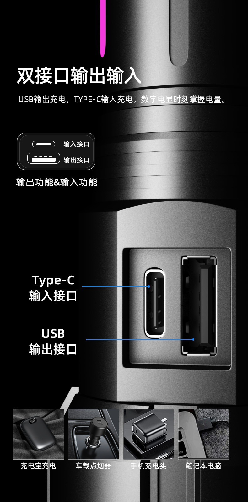 亚马逊30W LED白激光带彩色夜光荧光酷炫聚焦远射户外强光手电筒详情7