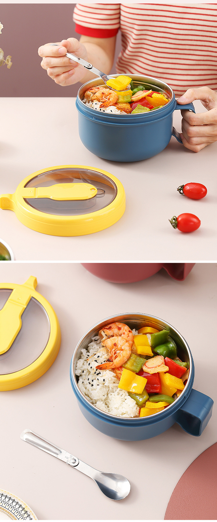 304 stainless steel instant noodle bowl, large-capacity student instant noodle bowl, instant noodle cup, portable lunch box with lid for office workers pic 15