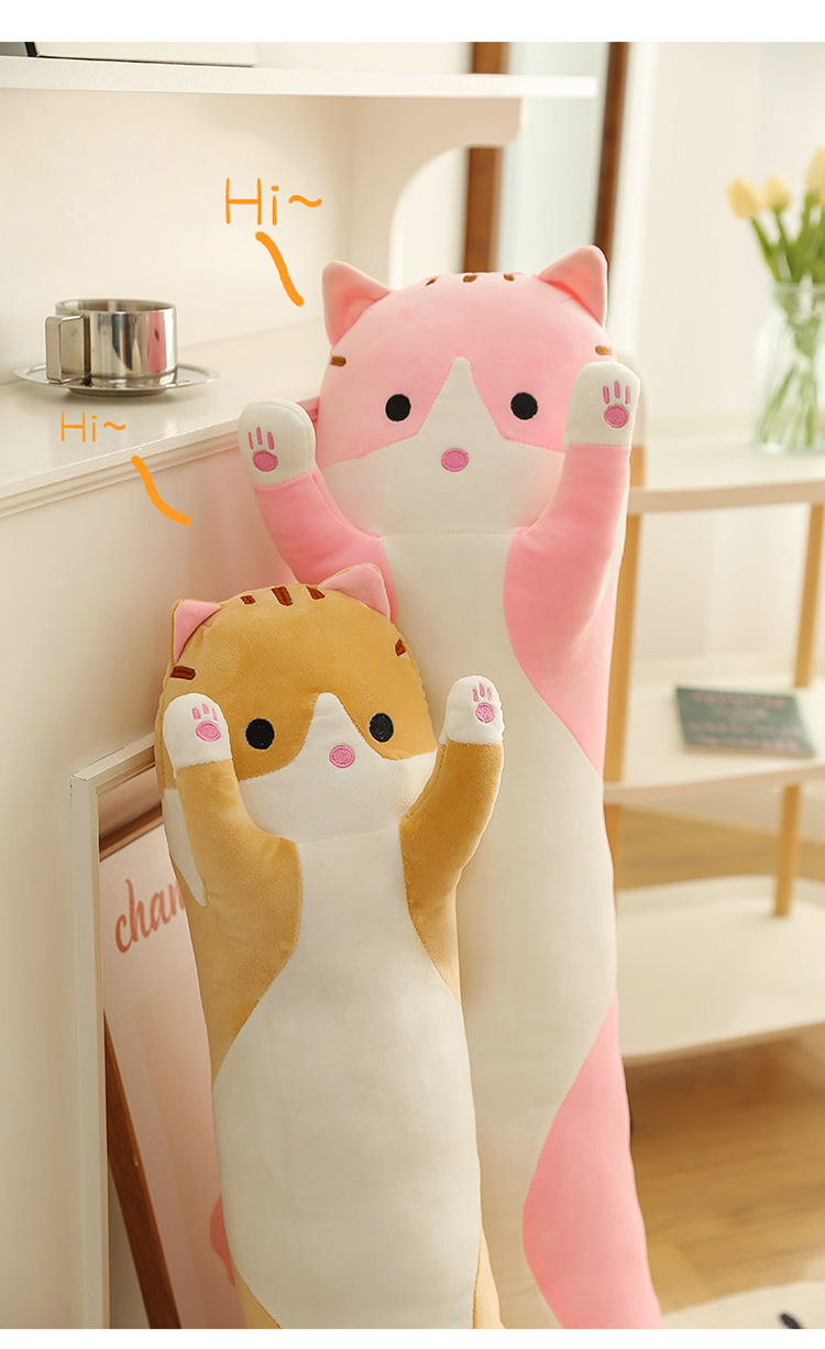 跨境长条猫胖款抱枕可爱猫咪动物公仔毛绒玩具安抚娃海外压缩包装详情31