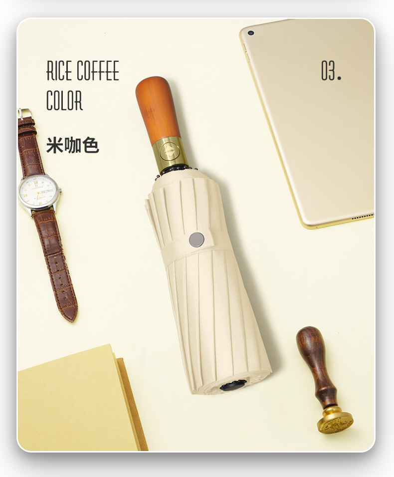 72骨全自动雨伞男大号三人折叠黑色商务高档木柄遮阳伞定制广告伞详情17