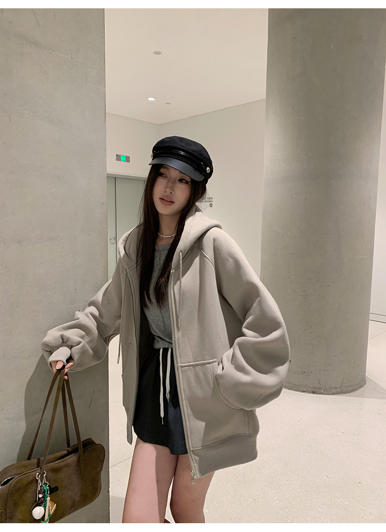 鸿衫重磅卫衣女高级感欧版卫衣开衫春秋宽松显瘦情侣连帽卫衣外套详情28