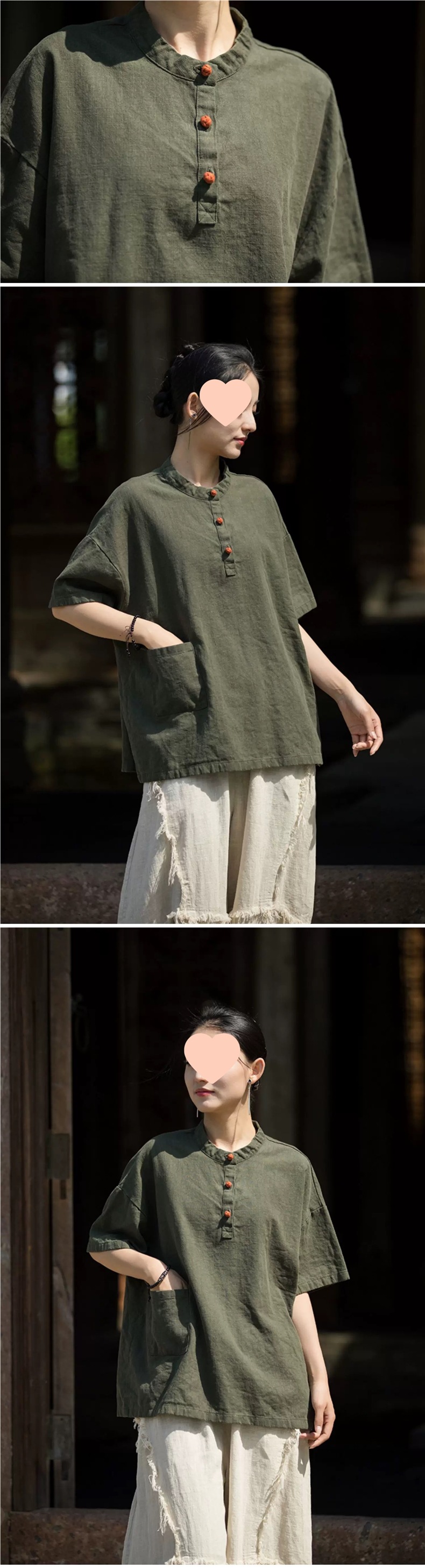 中国风立领盘扣棉麻短袖T恤女2025新款夏季宽松文艺禅意茶服上衣详情6