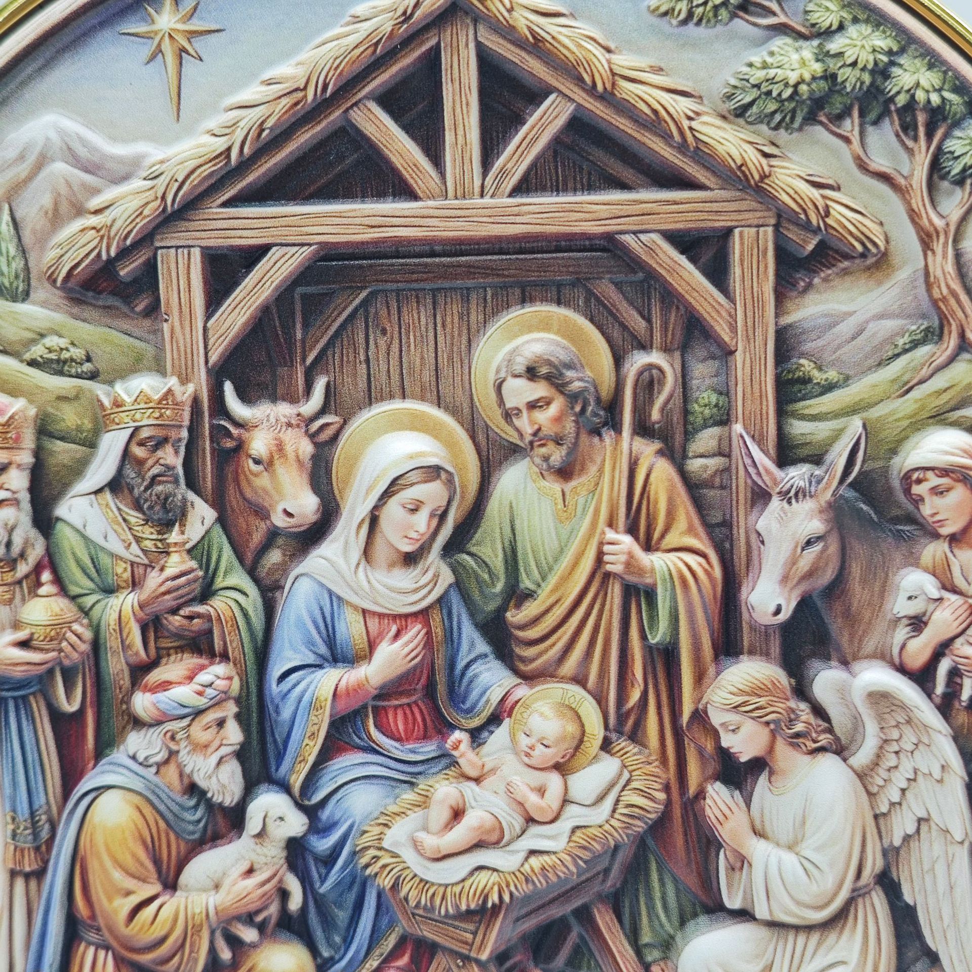 Cross-border resin export Christmas manger resin ornaments and pendants, church home decoration, three-dimensional relief handicrafts pic 3