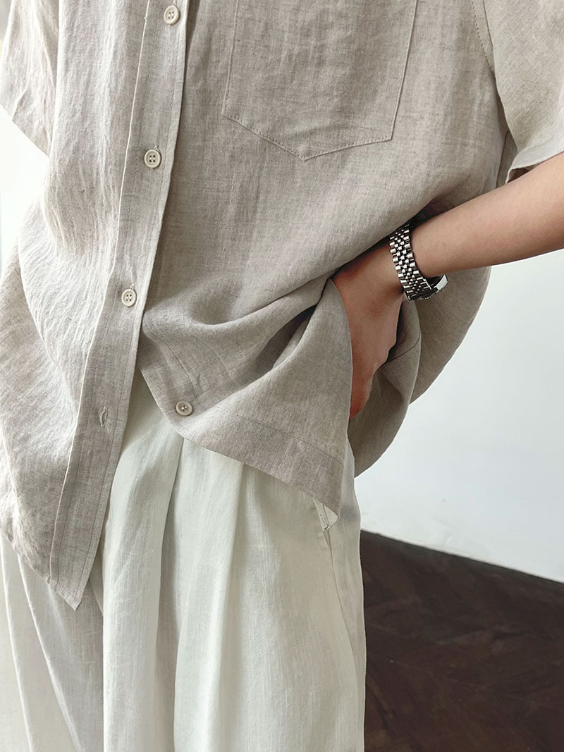 鹿西重工亚麻韩系简约短袖衬衫女夏季新款通勤百搭休闲衬衣8793详情27