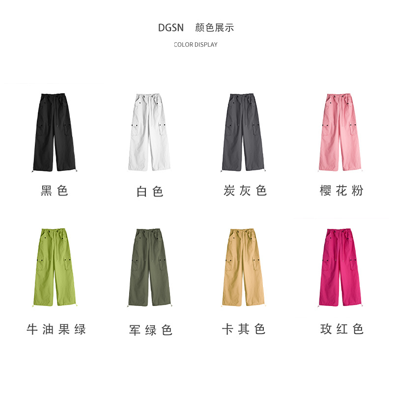 美式复古粉色高腰直筒工装裤女2023夏季辣妹新款休闲高街薄款裤子详情6