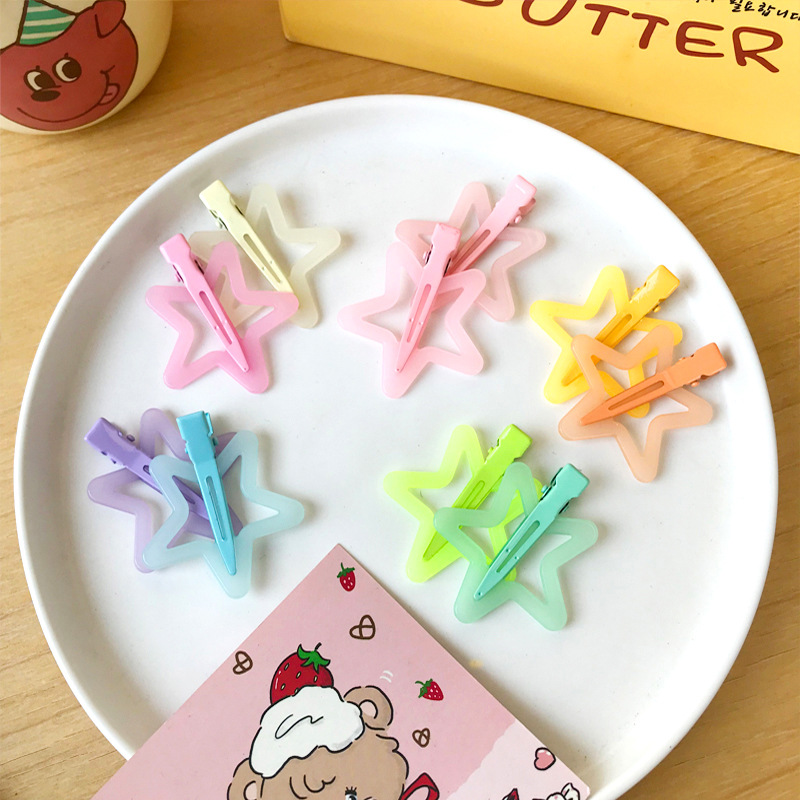 New cute candy-colored five-pointed star duckbill clip for children, fashionable and versatile side bangs, hairpin and hair accessory pic 5