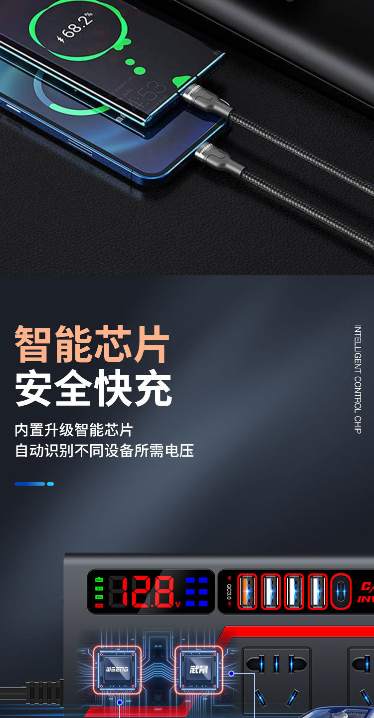 车载逆变器12v转110V24v转220V汽车货车点烟器转换器车用充电插排详情8
