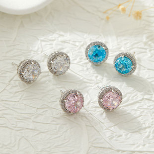 Heavy industry square micro-inlaid rose-cut ear studs, refreshing ice blue s925 silver needle, light luxury and high-end feel, bestseller and versatile earrings pic 5