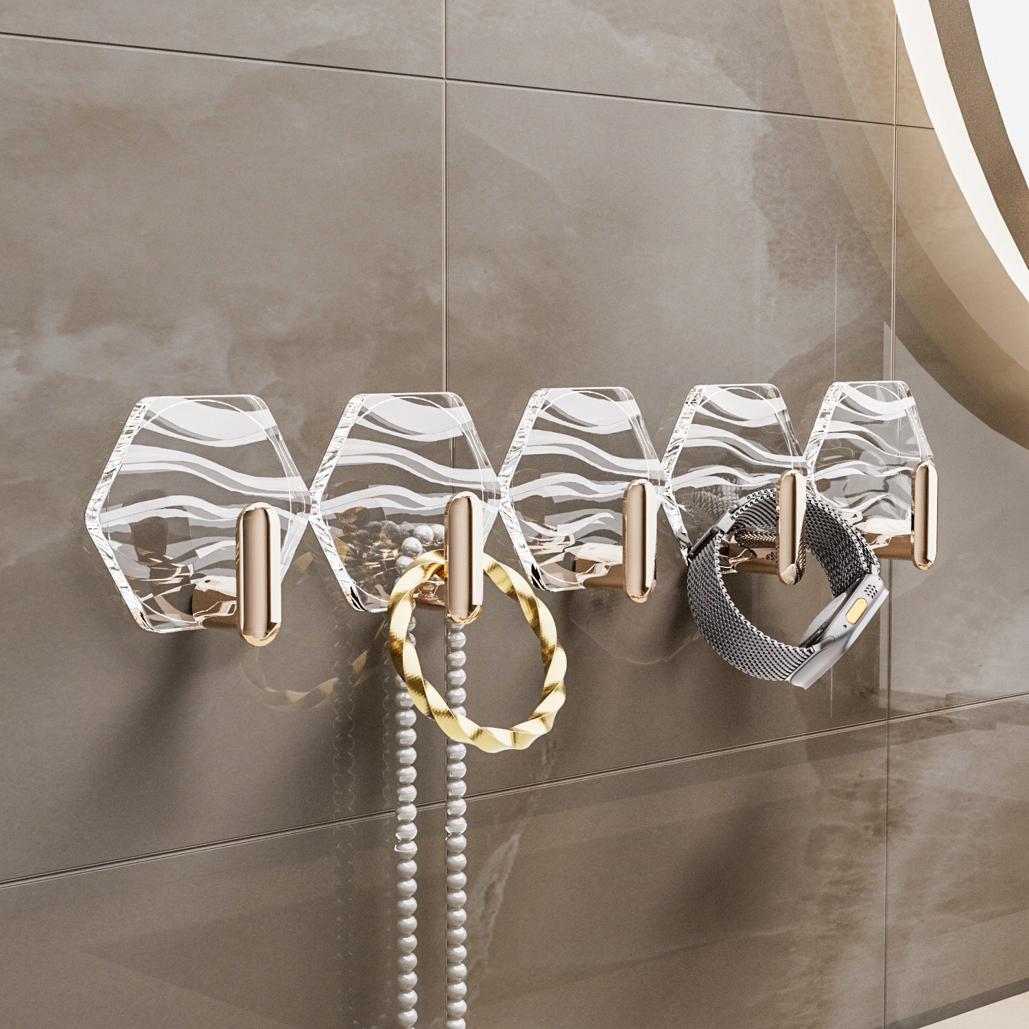 家用六边形水波纹挂钩免打孔浴室门后无痕挂钩卫生间粘胶圆形挂钩详情7