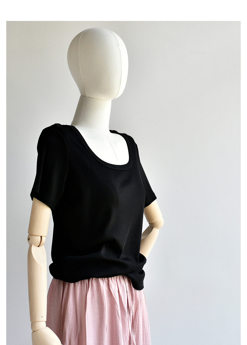 【u 领棉T恤】夏新款女装棉优可丝混纺精品质感大码U 领显瘦T恤女详情28