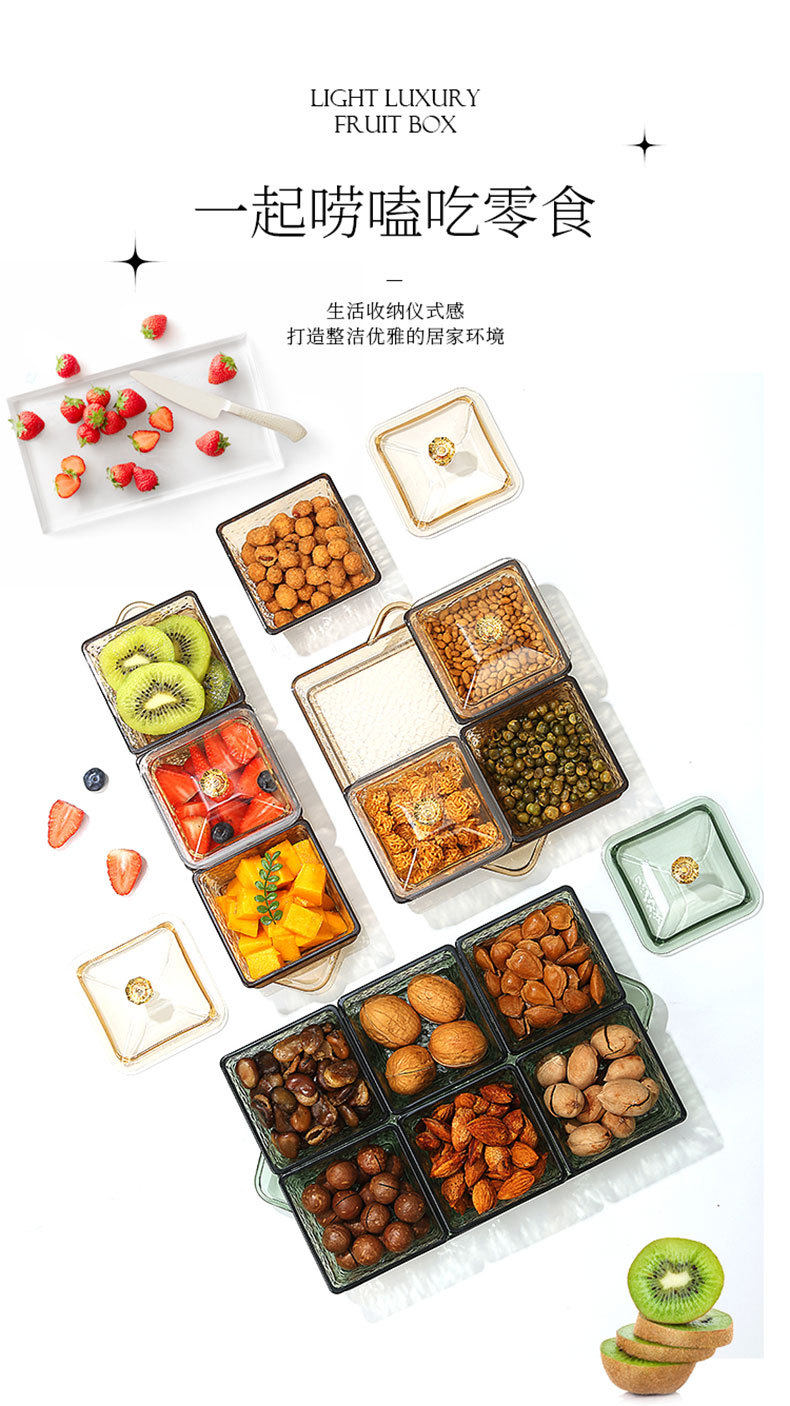 Fruit and vegetable plate, candy box, dried fruit snacks with lid, home living room snack platter, compartments, transparent snack plate pic 2