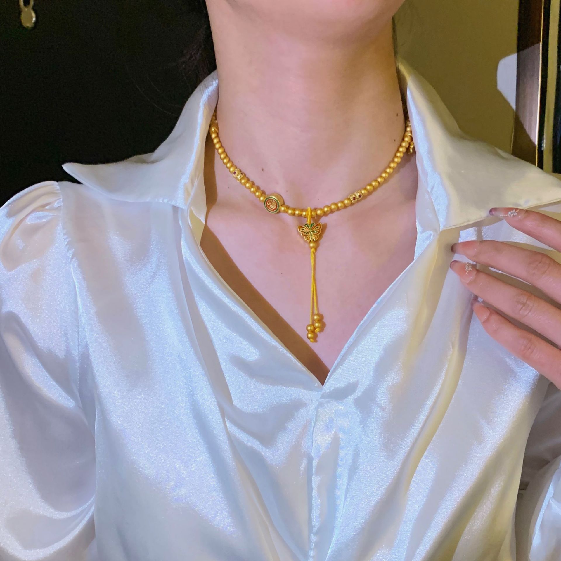 现货批发小众设计电镀K金蝴蝶项链ins时尚百搭潮项链轻奢义乌饰品详情5