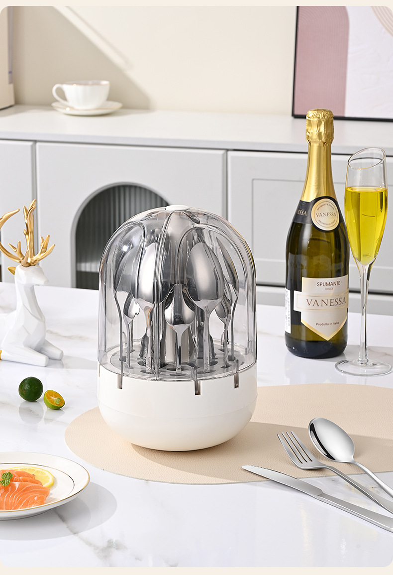 Cross-border Mood egg stainless steel Western cuisine knife, fork and spoon tableware 24-piece set, rotatable golden egg set tableware storage rack pic 14