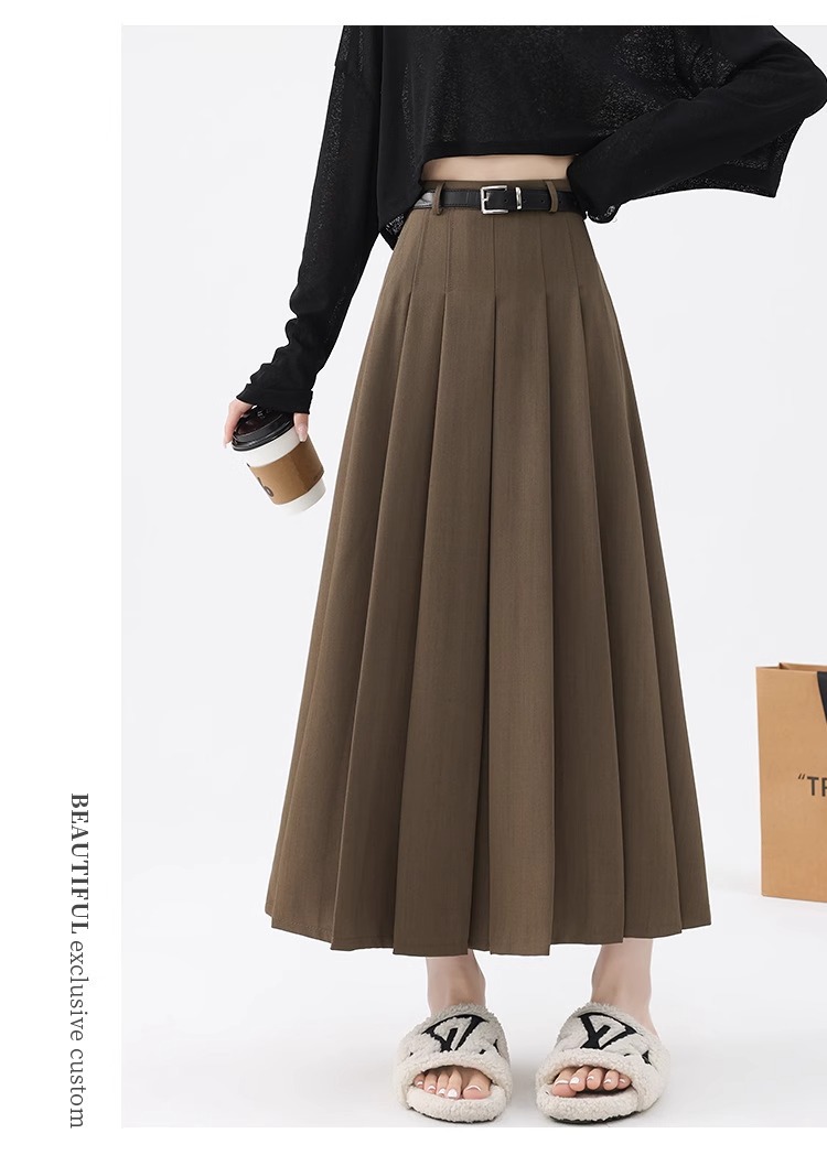 灰色半身裙女2025夏季新款高腰遮胯A字伞裙中长款春秋西装百褶裙详情30