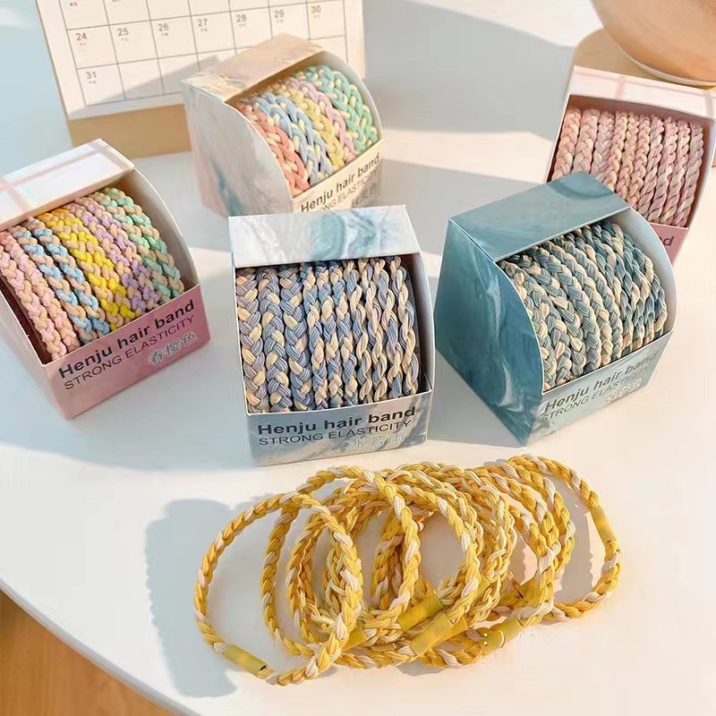 10 pieces of candy-colored braided hair tie with high-elasticity and durable rubber bands, new ponytail hair tie headwear pic 5