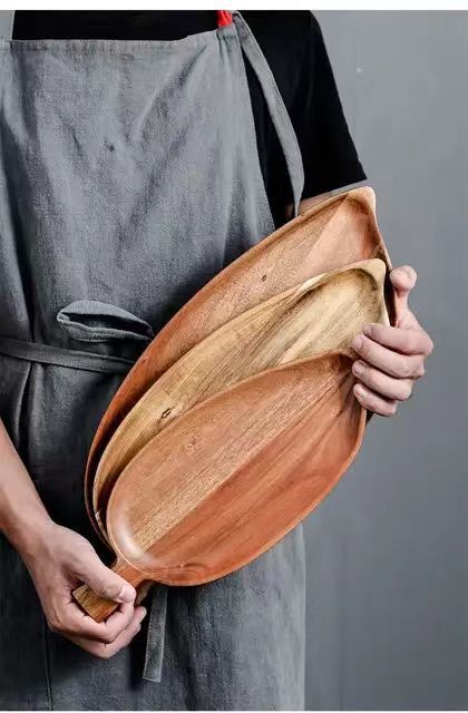 Cross-border wooden afternoon tea snack tray, leaf-shaped home dining plate, acacia wood cheese sushi plate pic 4