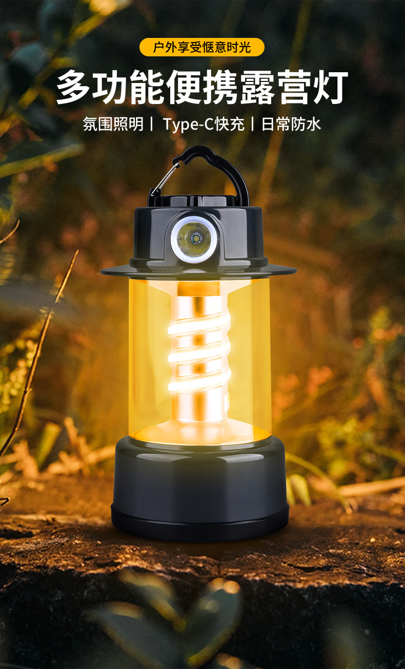 2025跨境新款LED户外氛围照明野营灯长续航双螺旋多功能露营灯详情1