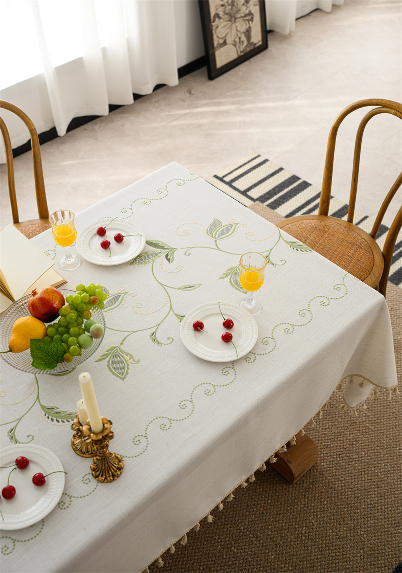 Amazon cross-border embroidered checkered flower tassel tablecloths, rectangular coffee tables, tablecloths and table coverings manufacturer embroidery pic 16