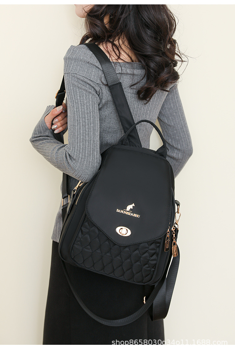 新款高档袋鼠牛津布双肩包女旅行外出中年妈咪双肩背绣线多用背包详情20