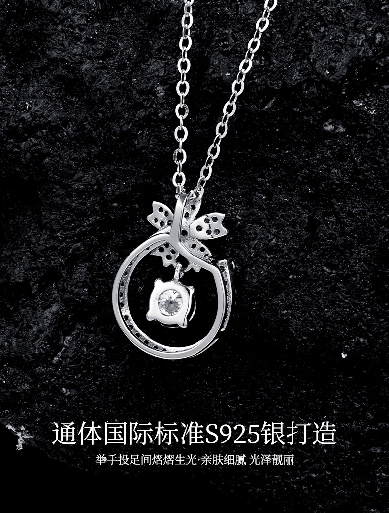 Pure silver Korean-style niche design dynamic necklace, simple and elegant four-leaf clover Mosang collarbone chain necklace accessory pic 9