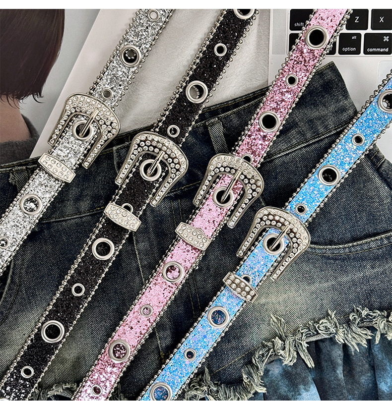 American high street rhinestone belt for women, 2025 new style y2k, high-end look paired with jeans, short skirt and belt for women pic 3