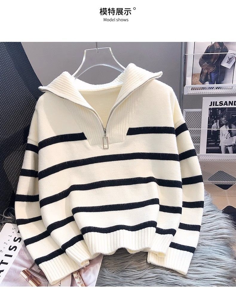 Korean loose striped high-neck base knitted sweater for women, a versatile sweater for women in autumn and winter pic 5