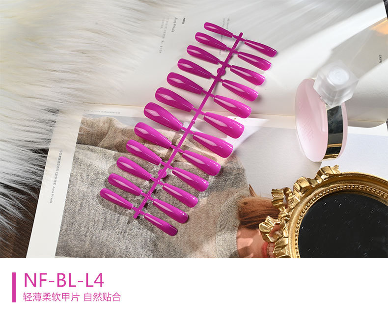The long ballet nail with solid color and glossy oil from Europe and America, the mid-length trapezoidal nail art piece, and the false nails are exquisite and simple pic 4