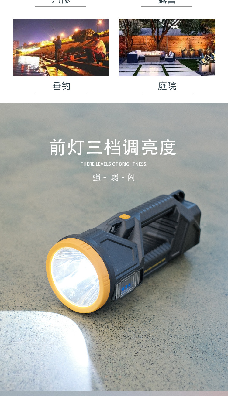 厂家新款P70强光探照灯双头LED手提灯USB充电户外多功能红蓝警示详情3