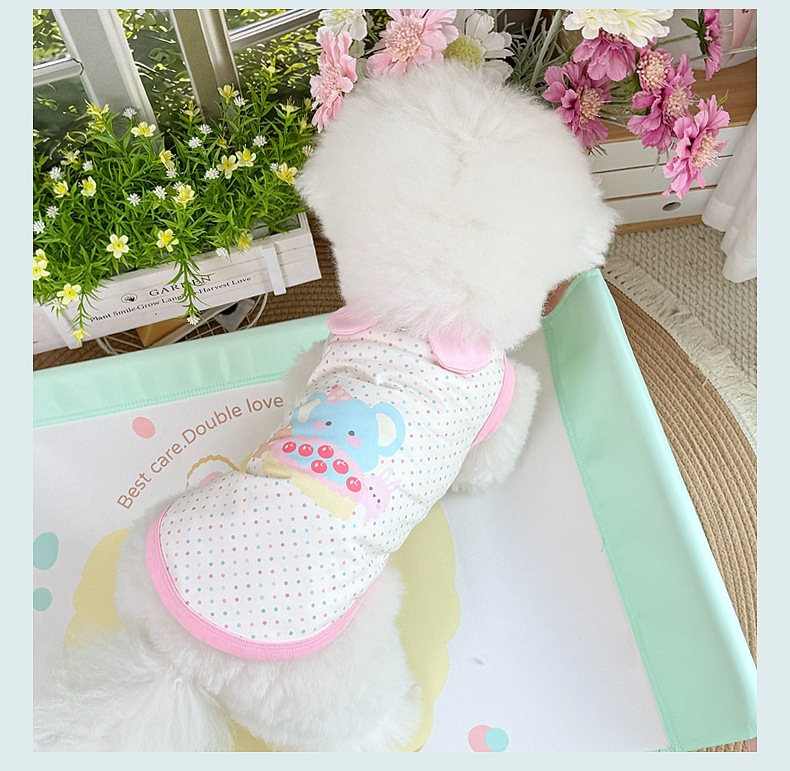 Spring and summer clothes for cats and dogs: Thin, cute, cartoon printed, stylish macaron-colored halter, Bichon and Pomeranian small, short style pic 24