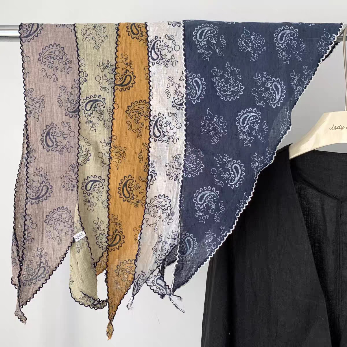 复古棉麻小碎花三角巾女春夏时尚文艺包头巾领巾气质系脖围巾配饰详情1