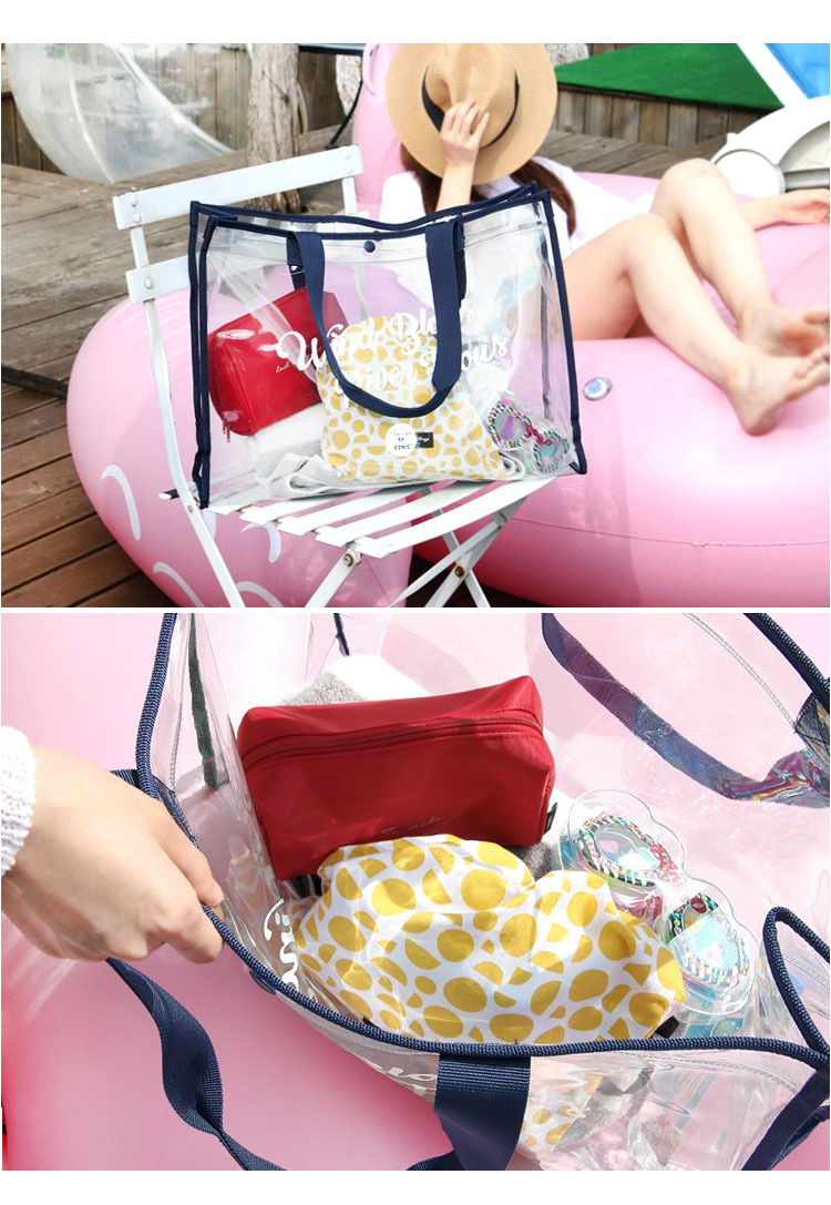 Multi-functional swimming bag, outdoor travel storage bag, transparent pvc large-capacity toiletry bag, waterproof hand-held beach bag pic 5