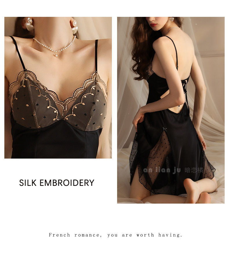 Feiyun Sexy Pajamas, Satin Nightgowns, Home Wear, Sexy halter nightgowns, Lace patchwork pajamas for women wholesale 427 pic 8