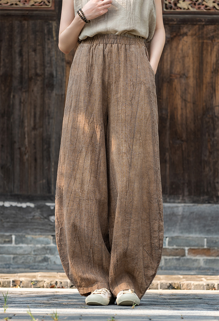 国潮-苎麻扎染做旧休闲长裤25新款棉麻女装中式禅修打坐裤女棉麻灯笼裤详情17