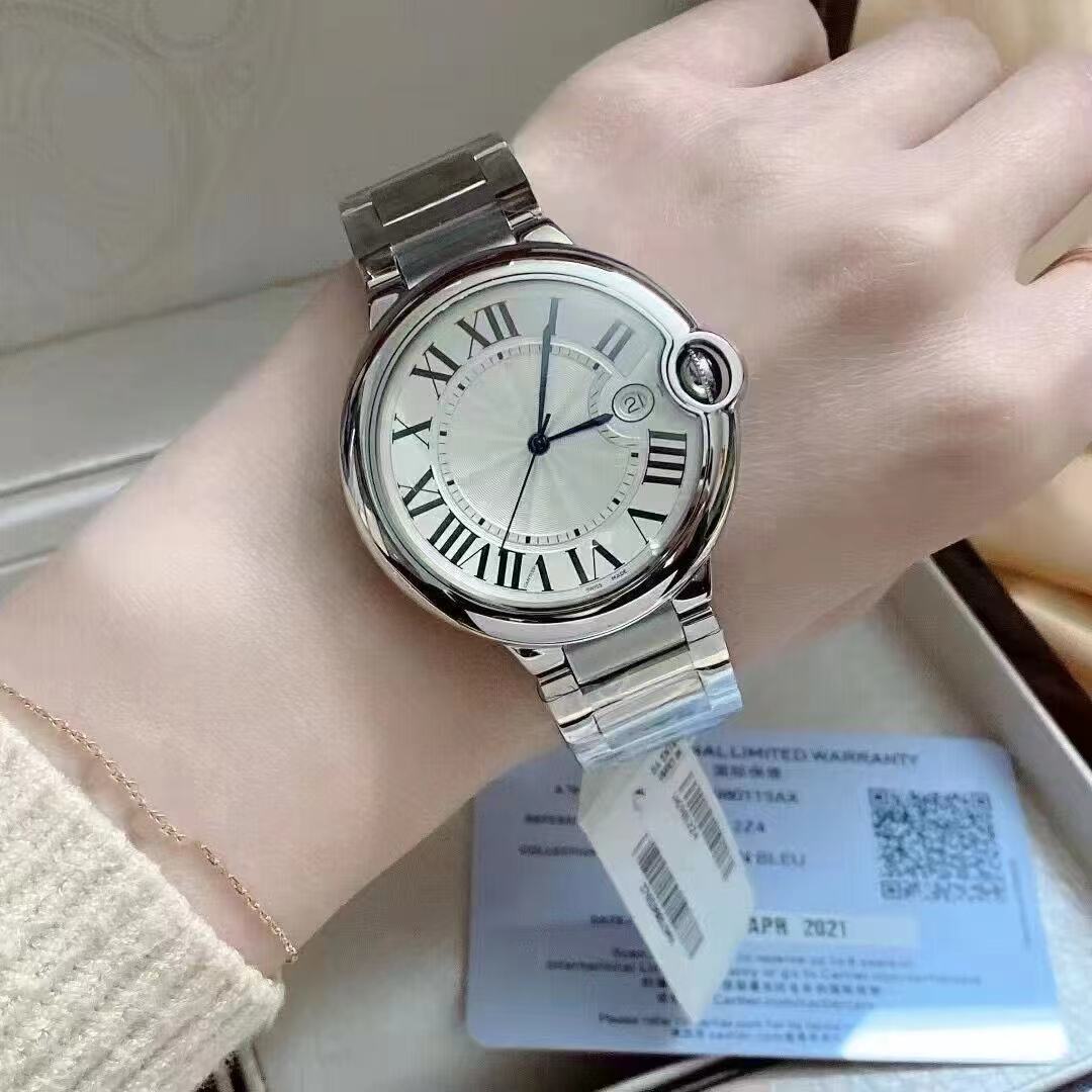 跨境轨道蝶飞三针典雅灰盘蓝针钢带皮带N厂玫瑰金情侣机械表批发详情2