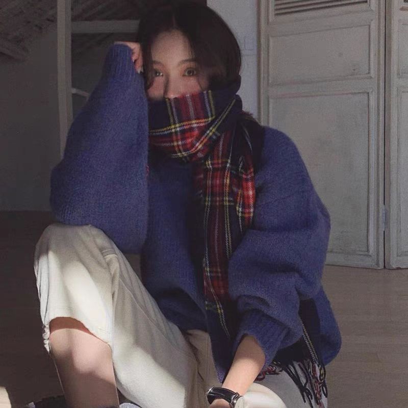 韩国东大门格子围巾女冬季新款仿羊绒格纹流苏大披肩详情2
