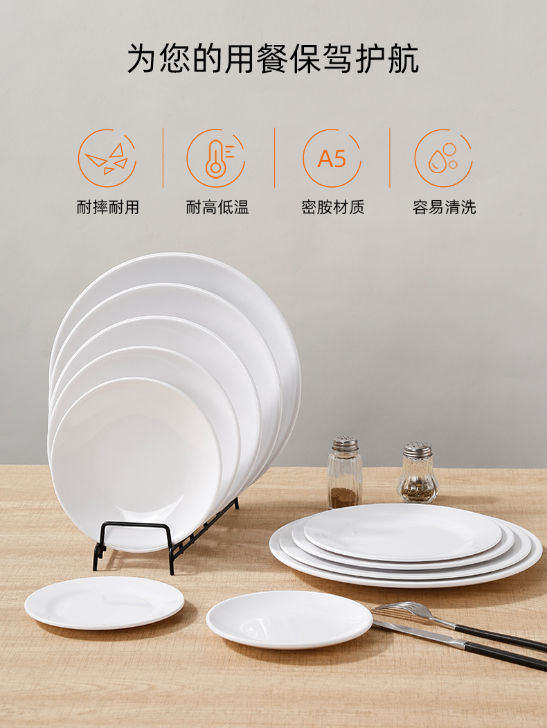 白色密胺圆形盘子酒店餐厅商用餐具仿瓷塑料加厚自助餐西餐盘子详情1