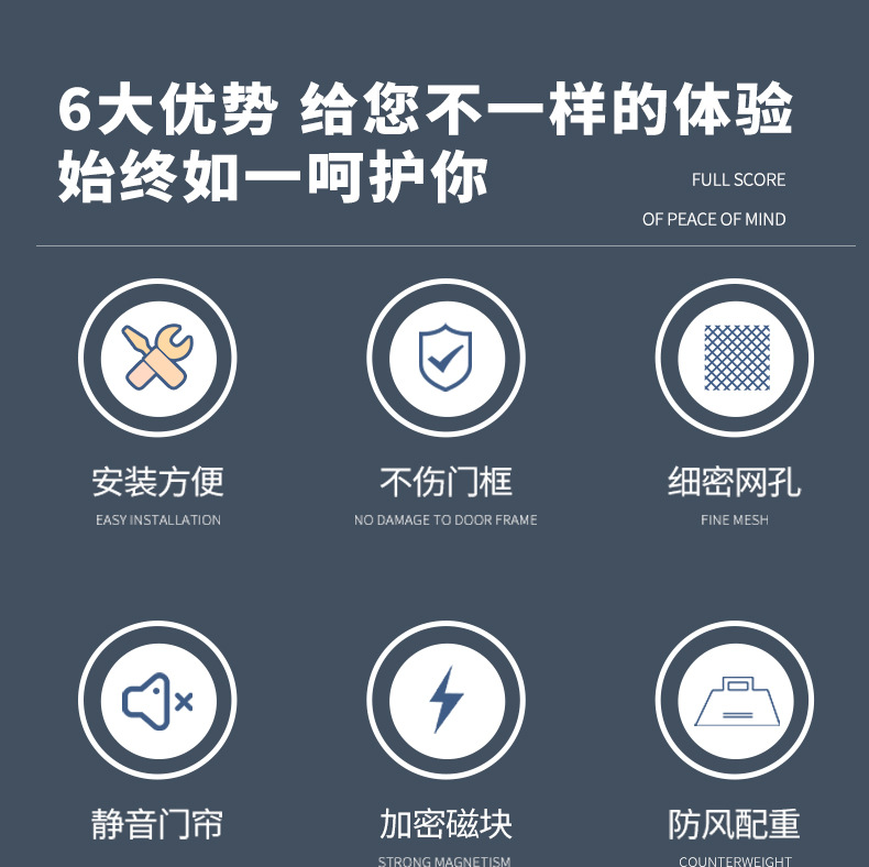 金刚网防蚊门帘魔术贴免打孔卧室入户门磁吸防风纱帘夏季家用隔断详情3