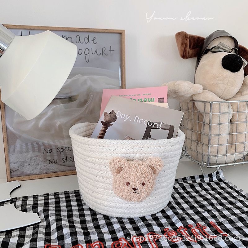 Ins-style cotton rope storage basket, woven bear desktop storage box, miscellaneous items, hair clips, hair bands, makeup brush storage basket pic 9