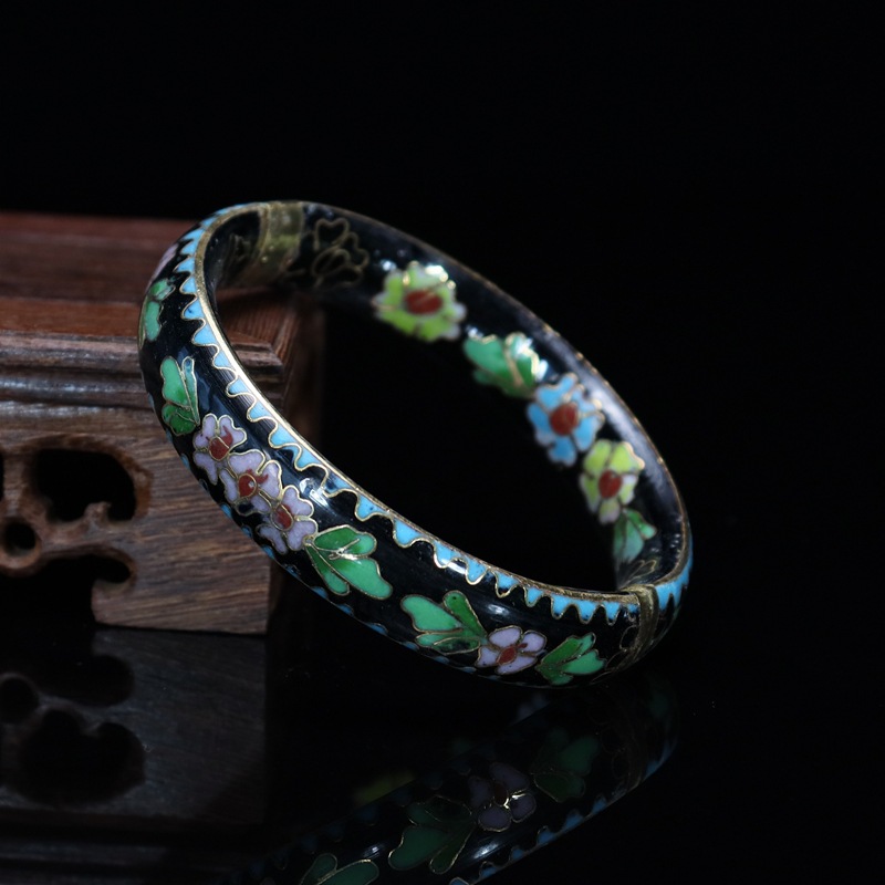 Beijing Cloisonne vintage collectibles, classical ethnic copper body cloisonne enamel jewelry 14# flat opening bracelet pic 4