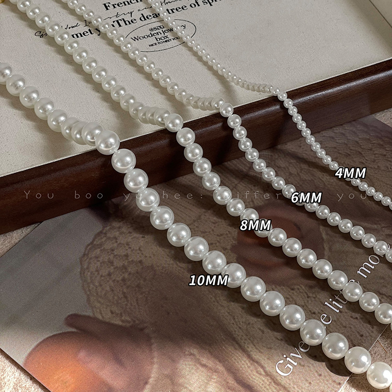 Shijia ao white hebilla de succión magnética redondo redondo collar de perlas para mujeres luz lujo verano cadena de clavícula 2024 nuevo accesorios pic 2