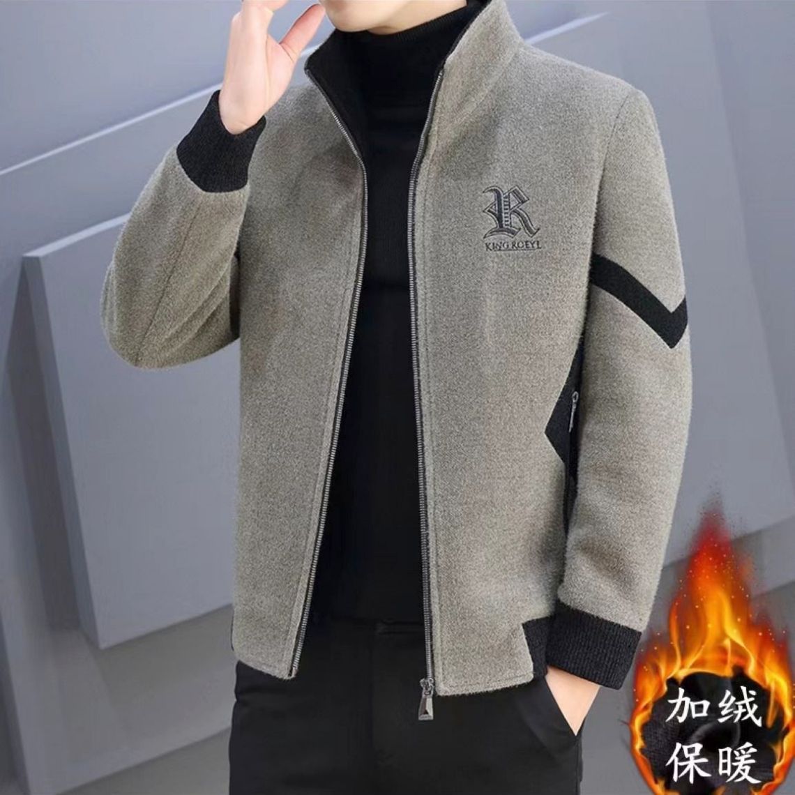 男士外套秋冬季痞帅韩版潮流休闲呢子大衣男高级感毛呢保暖厚夹克详情4