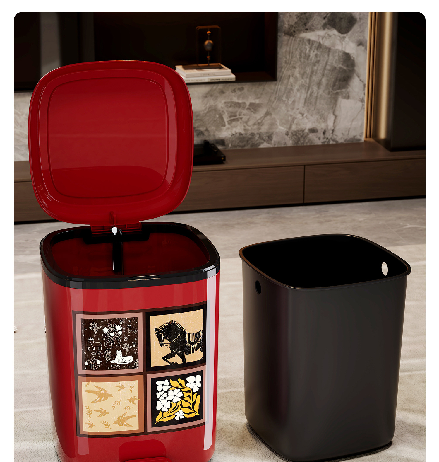 Chinese-style trash can, household living room garbage bin, high appearance level, large capacity, bathroom foot-operated covered storage bucket pic 15