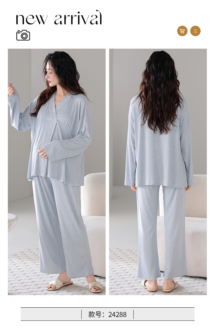 孕妇睡衣夏季薄款短袖短裤彩棉莫代尔套装带胸垫产后哺乳期月子服详情29