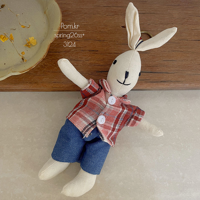 New Korean-style fabric checkered dress rabbit pendant, retro and fashionable baby doll pendant, baby birthday gift for girls pic 5
